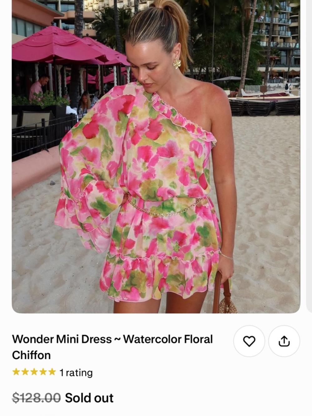 Watercolor Floral One-Shoulder Mini Dress - Pink & Green show me your mumu